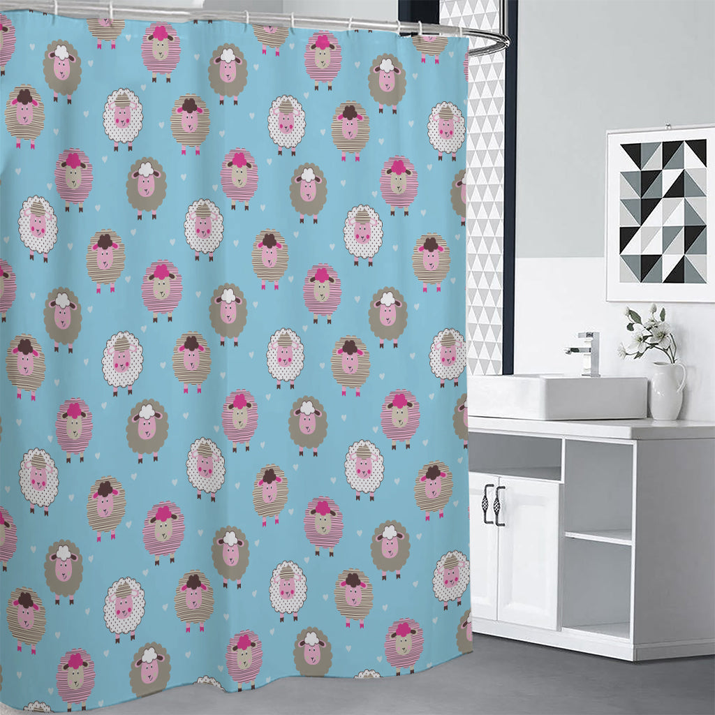 Cartoon Sheep Pattern Print Shower Curtain