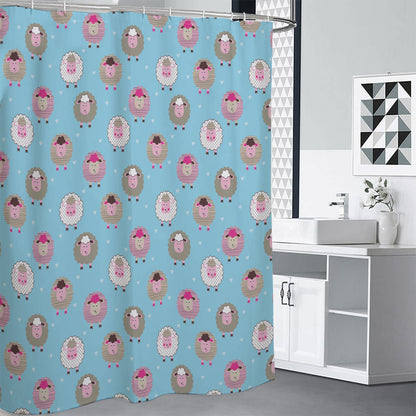 Cartoon Sheep Pattern Print Shower Curtain