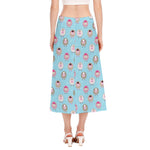 Cartoon Sheep Pattern Print Side Slit Midi Skirt