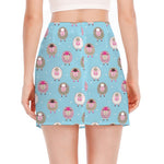 Cartoon Sheep Pattern Print Side Slit Mini Skirt