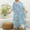Cartoon Sheep Pattern Print Silk V-Neck Kaftan Dress