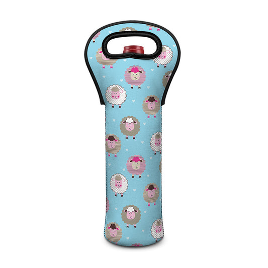 Cartoon Sheep Pattern Print Single Neoprene Wine Tote