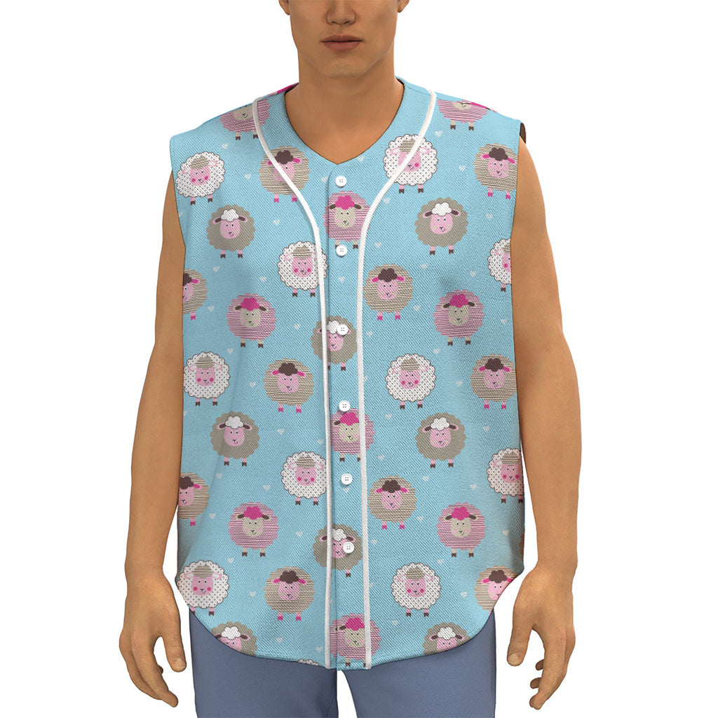 Cartoon Sheep Pattern Print Sleeveless Baseball Jersey