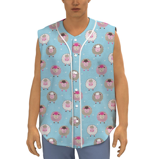 Cartoon Sheep Pattern Print Sleeveless Baseball Jersey