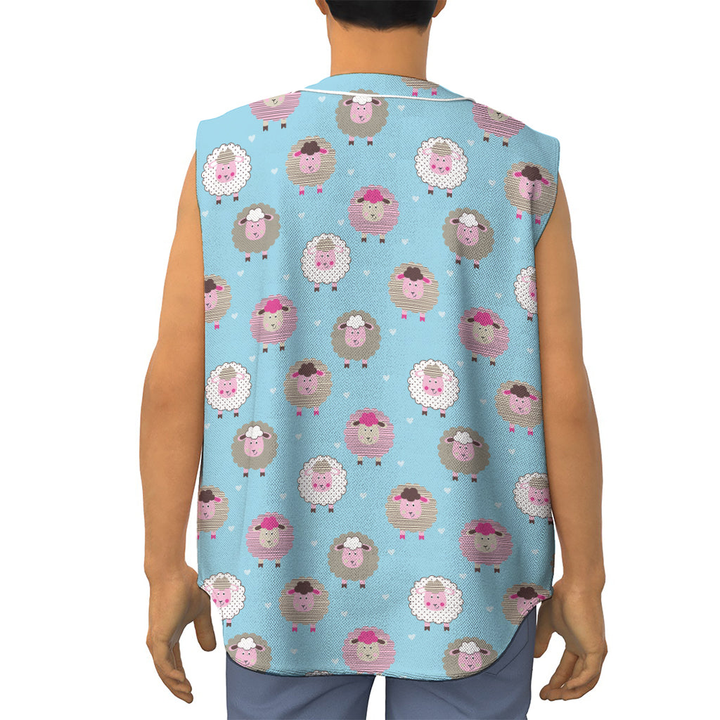 Cartoon Sheep Pattern Print Sleeveless Baseball Jersey