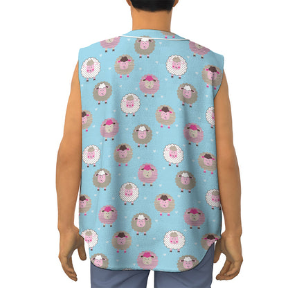 Cartoon Sheep Pattern Print Sleeveless Baseball Jersey