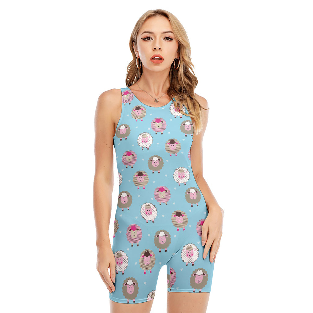 Cartoon Sheep Pattern Print Sleeveless One Piece Swimsuit