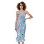Cartoon Sheep Pattern Print Slim Fit Midi Cami Dress