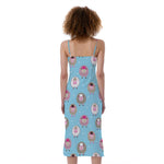 Cartoon Sheep Pattern Print Slim Fit Midi Cami Dress