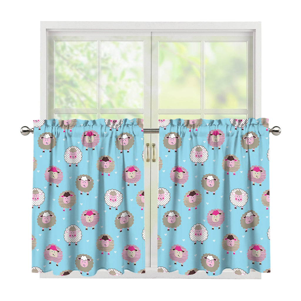 Cartoon Sheep Pattern Print Tier Curtains