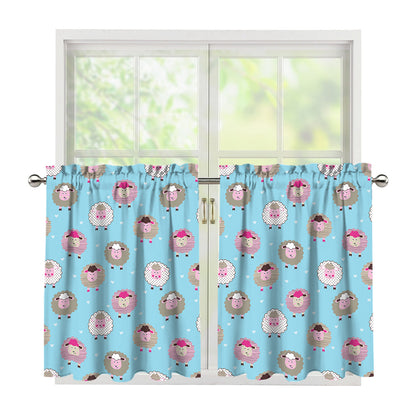 Cartoon Sheep Pattern Print Tier Curtains