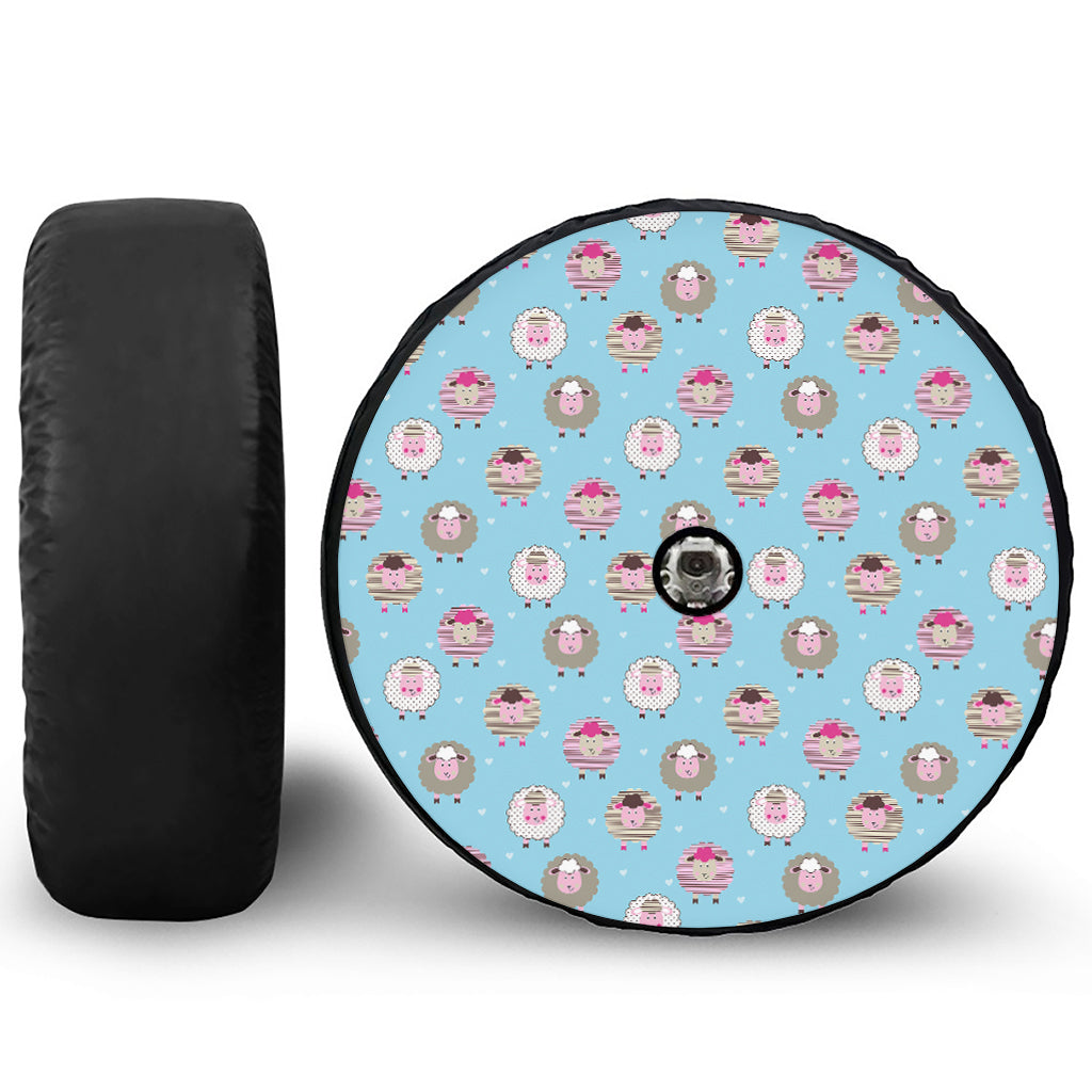 Cartoon Sheep Pattern Print Tire Cover With Camera Hole