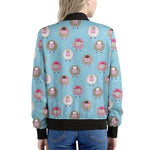 Cartoon Sheep Pattern Print Women's Bomber Jacket