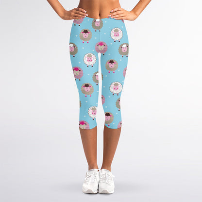 Cartoon Sheep Pattern Print Women's Capri Leggings