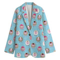 Cartoon Sheep Pattern Print Women's Cotton Blazer