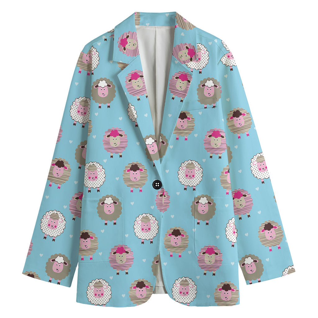 Cartoon Sheep Pattern Print Women's Cotton Blazer