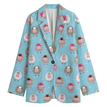 Cartoon Sheep Pattern Print Women's Cotton Blazer