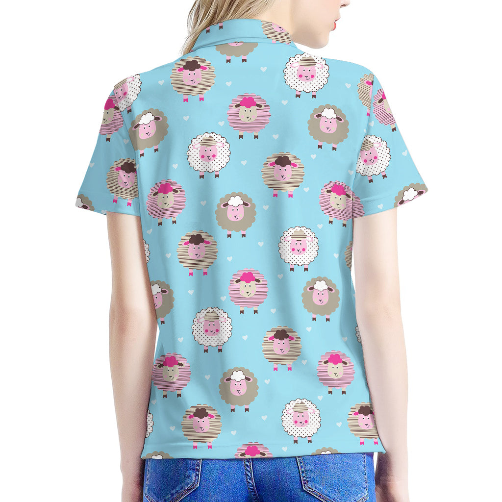 Cartoon Sheep Pattern Print Women's Polo Shirt