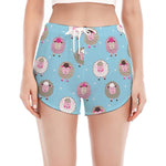 Cartoon Sheep Pattern Print Women's Split Running Shorts