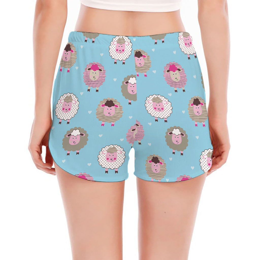 Cartoon Sheep Pattern Print Women's Split Running Shorts