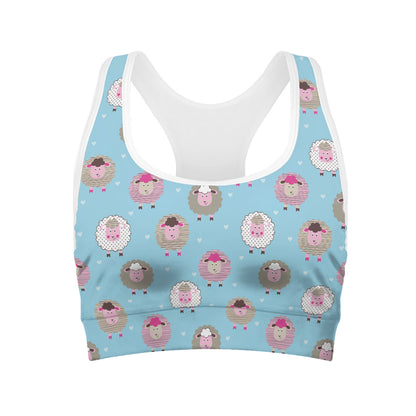 Cartoon Sheep Pattern Print Women's Sports Bra