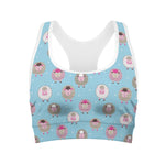 Cartoon Sheep Pattern Print Women's Sports Bra