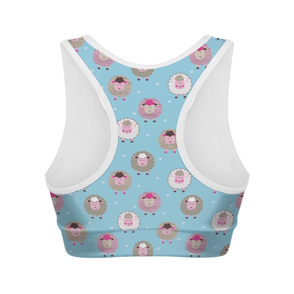 Cartoon Sheep Pattern Print Women's Sports Bra