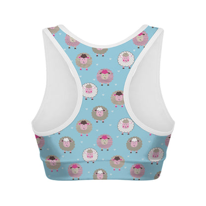 Cartoon Sheep Pattern Print Women's Sports Bra