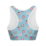 Cartoon Sheep Pattern Print Women's Sports Bra