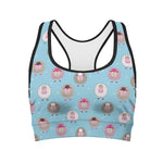 Cartoon Sheep Pattern Print Women's Sports Bra