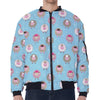 Cartoon Sheep Pattern Print Zip Sleeve Bomber Jacket