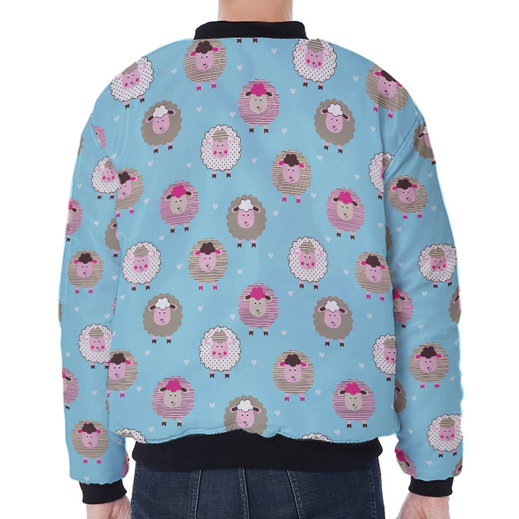 Cartoon Sheep Pattern Print Zip Sleeve Bomber Jacket