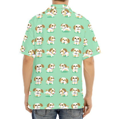 Cartoon Shih Tzu Pattern Print Aloha Shirt