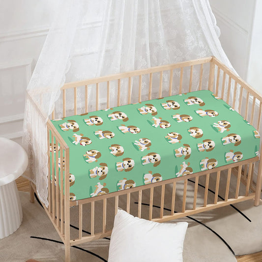Cartoon Shih Tzu Pattern Print Baby Crib Sheet
