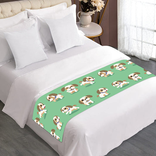 Cartoon Shih Tzu Pattern Print Bed Runner