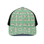 Cartoon Shih Tzu Pattern Print Black Mesh Trucker Cap