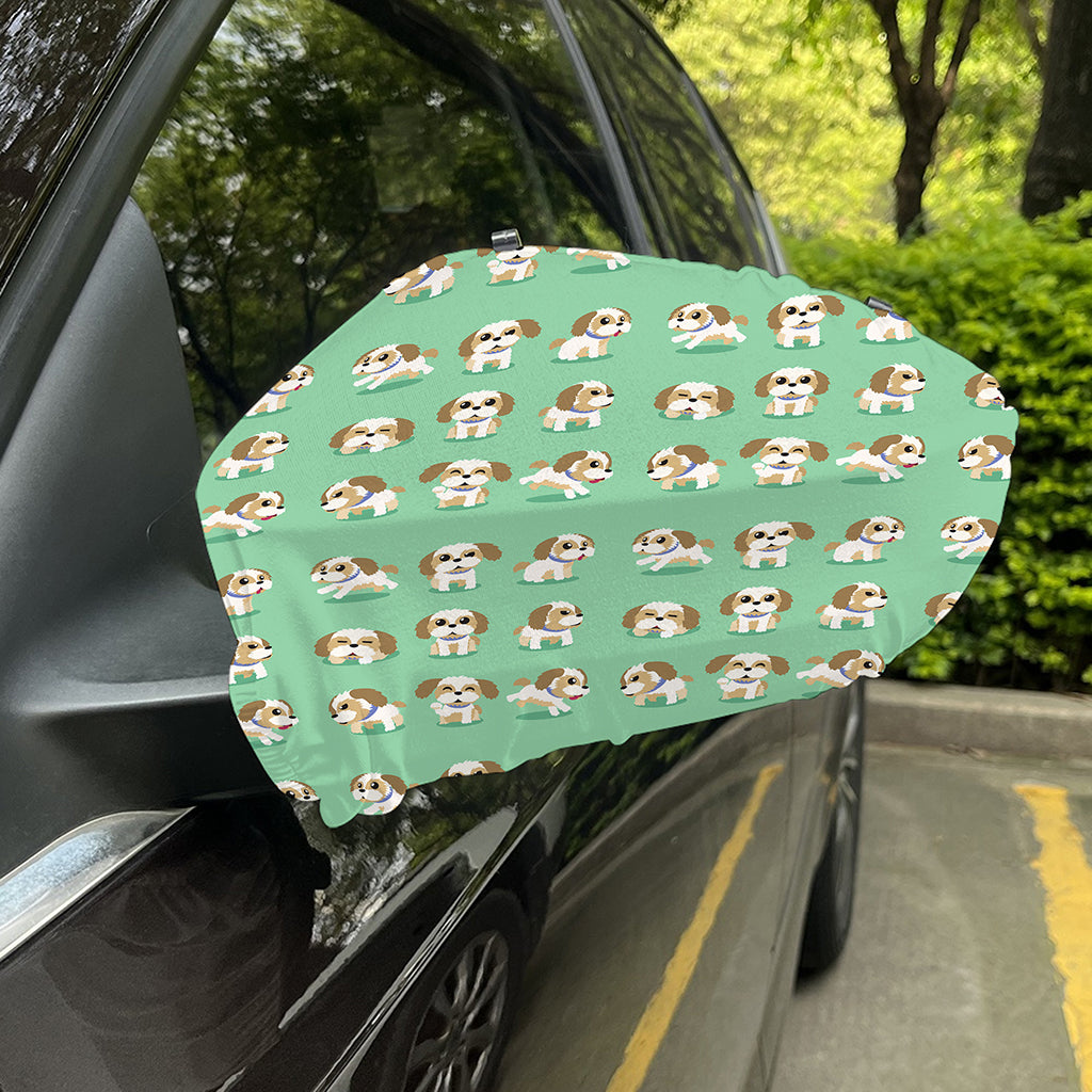 Cartoon Shih Tzu Pattern Print Car Side Mirror Covers