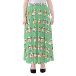 Cartoon Shih Tzu Pattern Print Chiffon Maxi Skirt