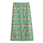 Cartoon Shih Tzu Pattern Print Cotton Front Slit Maxi Skirt