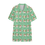 Cartoon Shih Tzu Pattern Print Cotton Hawaiian Shirt