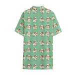 Cartoon Shih Tzu Pattern Print Cotton Hawaiian Shirt