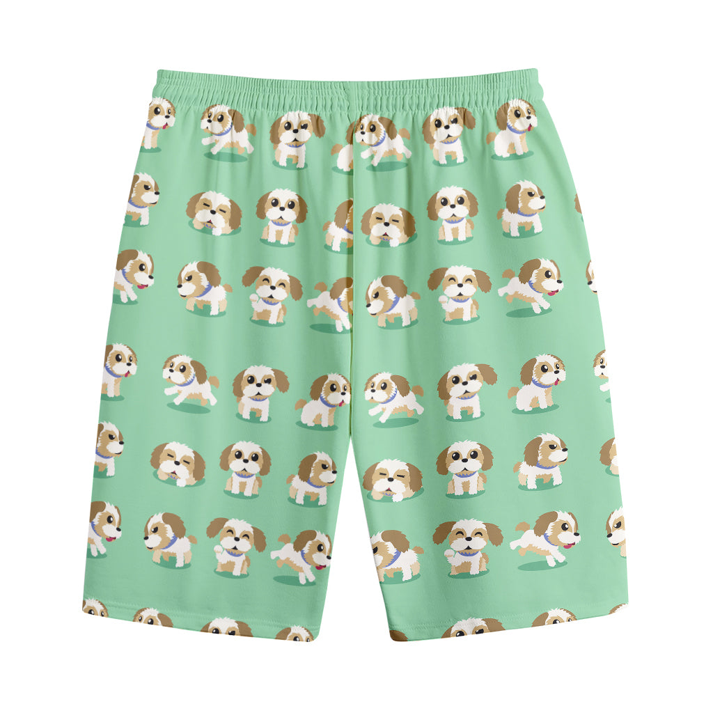 Cartoon Shih Tzu Pattern Print Cotton Shorts