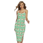 Cartoon Shih Tzu Pattern Print Cross Back Cami Dress