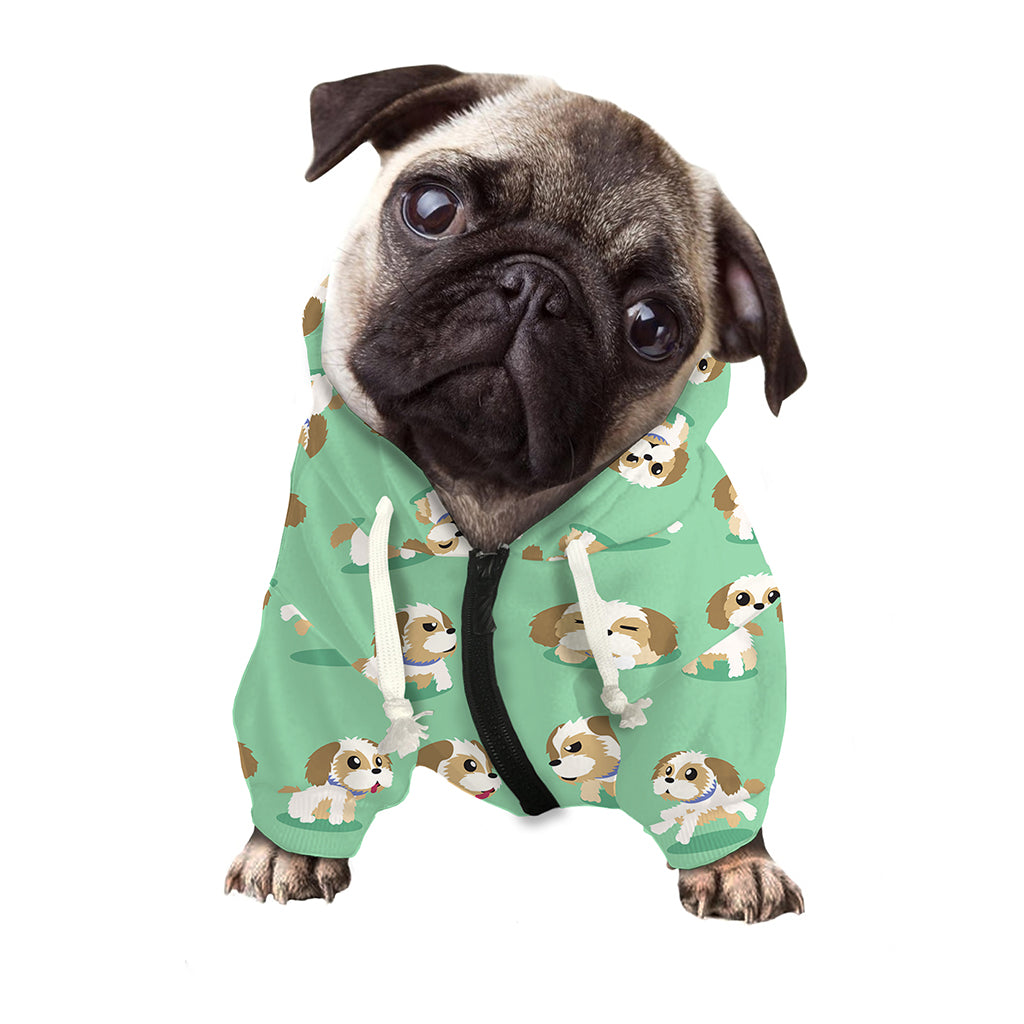 Cartoon Shih Tzu Pattern Print Dog Zip Up Hoodie