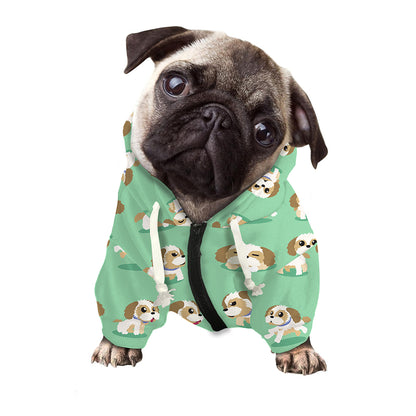 Cartoon Shih Tzu Pattern Print Dog Zip Up Hoodie