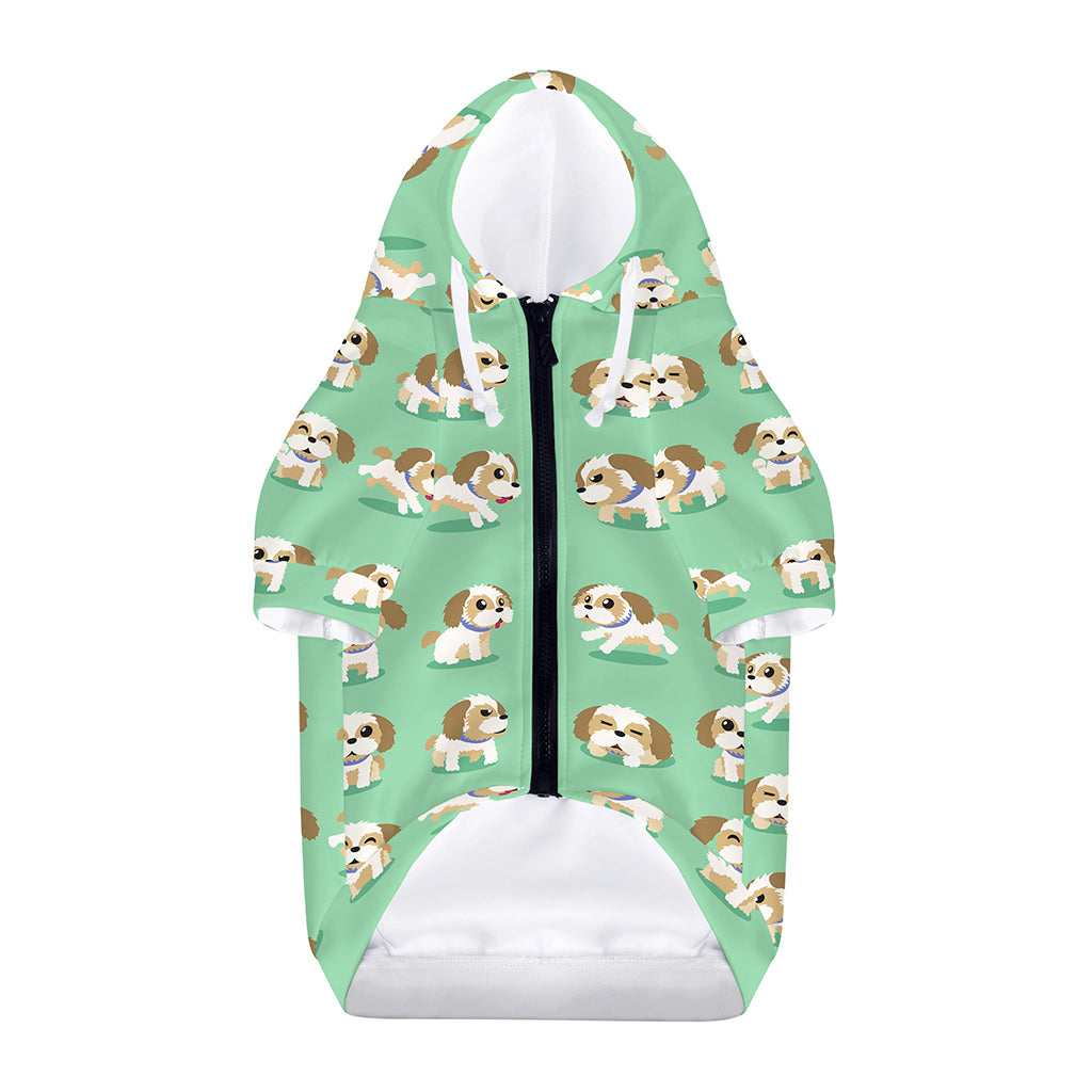 Cartoon Shih Tzu Pattern Print Dog Zip Up Hoodie