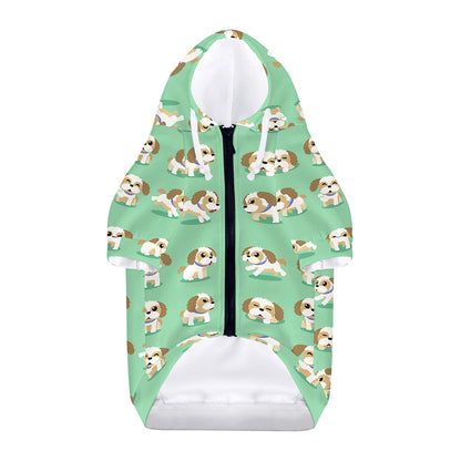 Cartoon Shih Tzu Pattern Print Dog Zip Up Hoodie