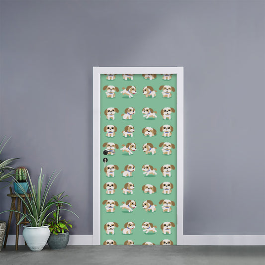 Cartoon Shih Tzu Pattern Print Door Sticker
