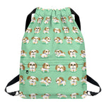 Cartoon Shih Tzu Pattern Print Drawstring Backpack