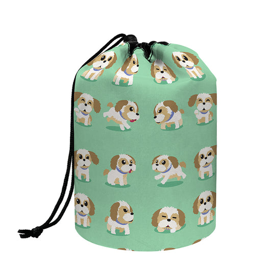 Cartoon Shih Tzu Pattern Print Drawstring Makeup Bag
